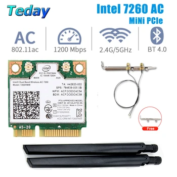 1200Mbps Intel 7260 Mini PCIE Wifi bezvadu Tīkla Kartes Bezvadu Dual Band 7260HMW Bluetooth, 802.11 ac WiFi Adapteri Antenu datoram