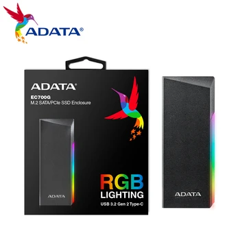 ADATA EC700G M2 SATA/PCle SSD Būra RGB APGAISMOJUMS USB 3.2 Gen2 Tipa C Cietvielu Disks Lodziņā SATA Cieto Disku Lieta