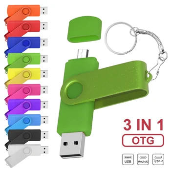 Daudzfunkcionāls OTG 3 IN 1 tips-c, USB Zibatmiņas Diskus pendrive 128GB key usb stick 16GB 32GB 64GB, 128GB un 256 gb Pen Drive tālruni