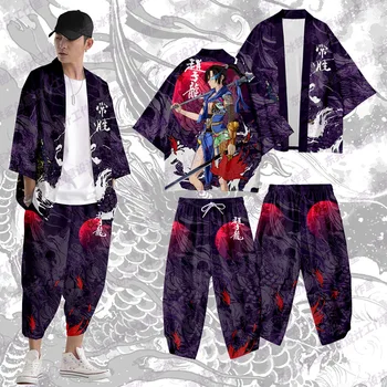 Japāņu Tradicionālo Zilong Zhao Drukāt Kimono Kostīms Cosplay Samurai Haori Obi Sieviešu, Vīriešu Jaka Beach Yukata Uzstādīt Āzijas Apģērbu